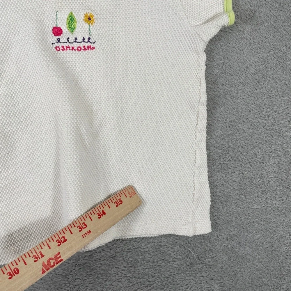OshKosh Bgosh Shirt Kids 4 White Ringer Waffle Knit Cherry Sunflower USA Vintage